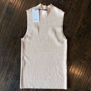 Reiss Aida ribbed high mock neck knit sleeveless top blush sz M